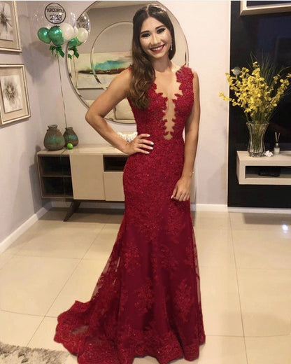 Lace Mermaid Dresses Nude Back Court Train