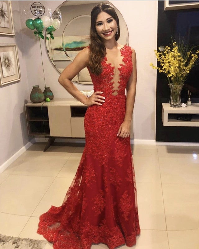 Lace Mermaid Dresses Nude Back Court Train