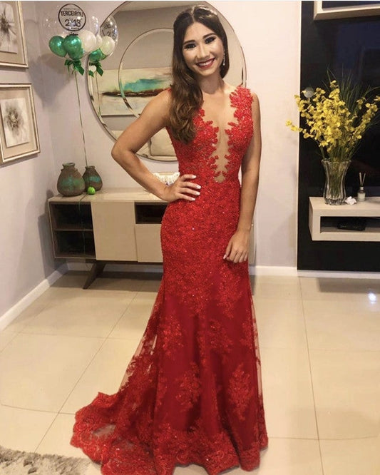 Lace Mermaid Dresses Nude Back Court Train