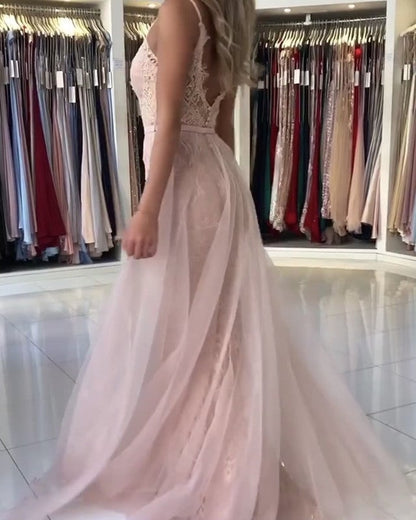 Lace Mermaid Dresses V Neck Removable Skirt