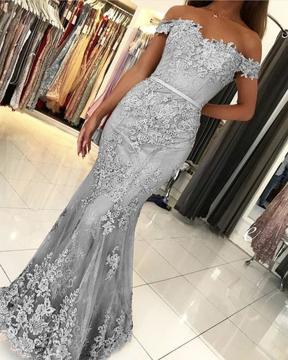Lace Mermaid Prom Dresses Off Shoulder Formal Gowns