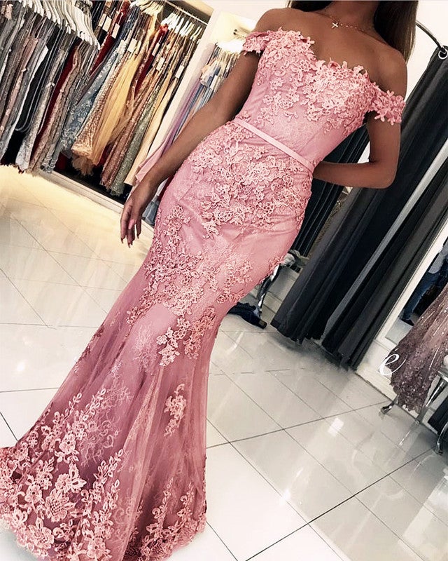 Lace Mermaid Prom Dresses Off Shoulder Formal Gowns