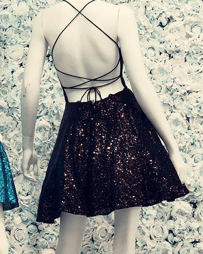 Lace Up Back Homecoming Dresses Sequins