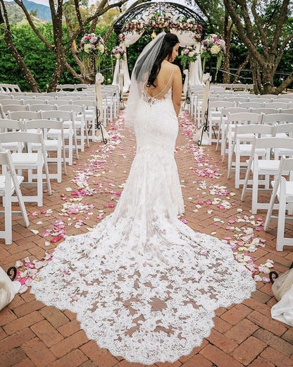 Lace V Neck Mermaid Wedding Dresses Sweep Train