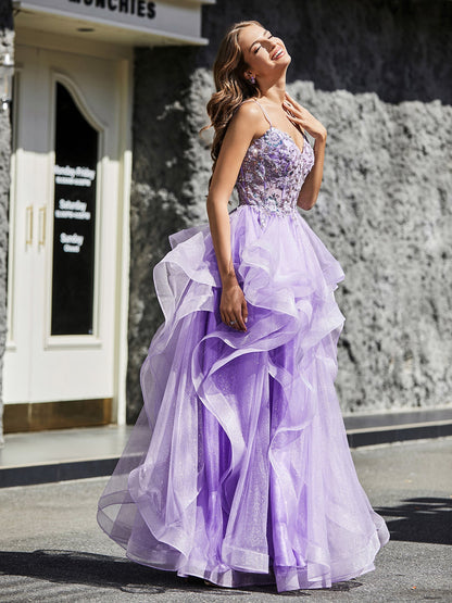 A Line Beaded Top Tulle Ball Gown Lilac