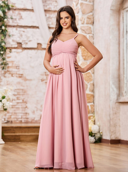 Double Spaghetti Straps Chiffon Maxi Empire Dresses Dusty Rose