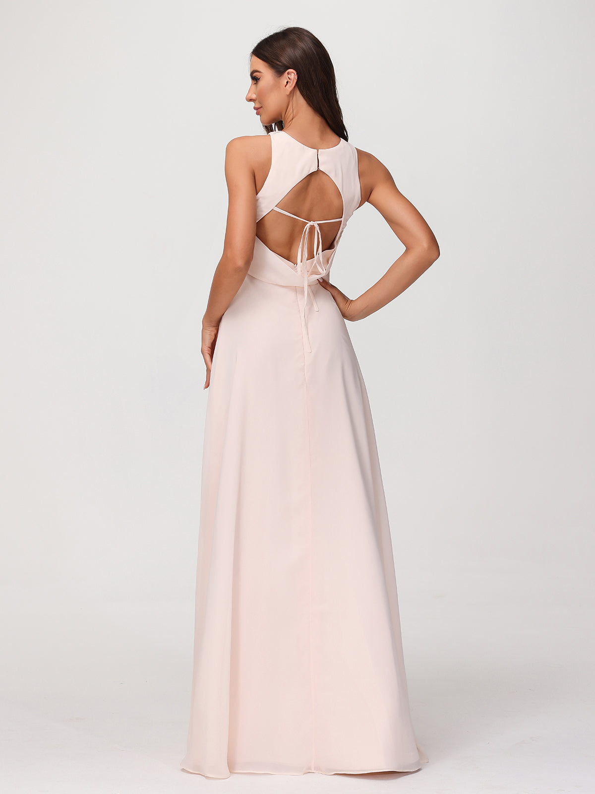 Princess Long Chiffon Dresses with Slit-Peach