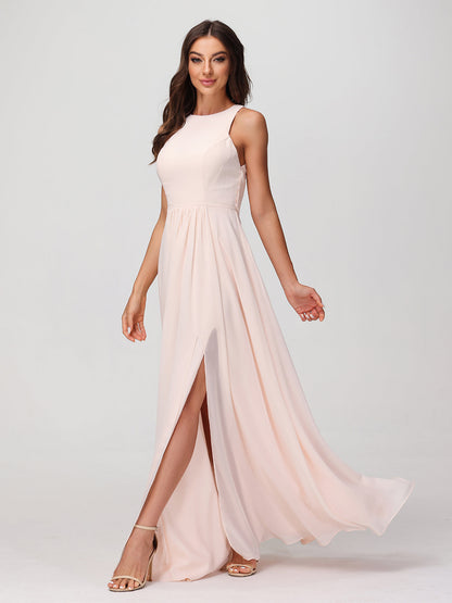 Princess Long Chiffon Dresses with Slit-Peach