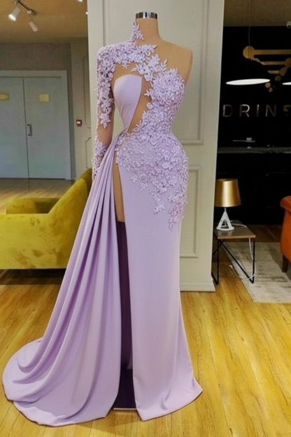 White Mermaid Evening Dress Front Split with Long Sleeves