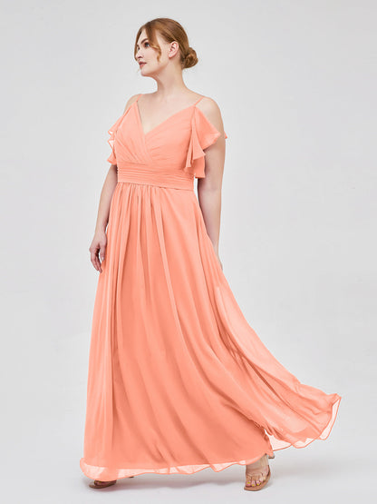Spaghetti Strap Ruffles V-neck Chiffon Dresses Sunset