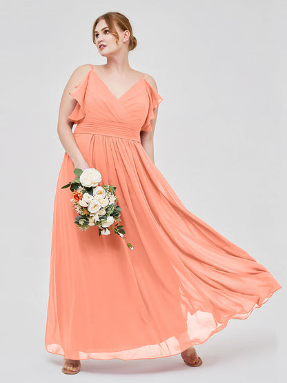 Spaghetti Strap Ruffles V-neck Chiffon Dresses Sunset