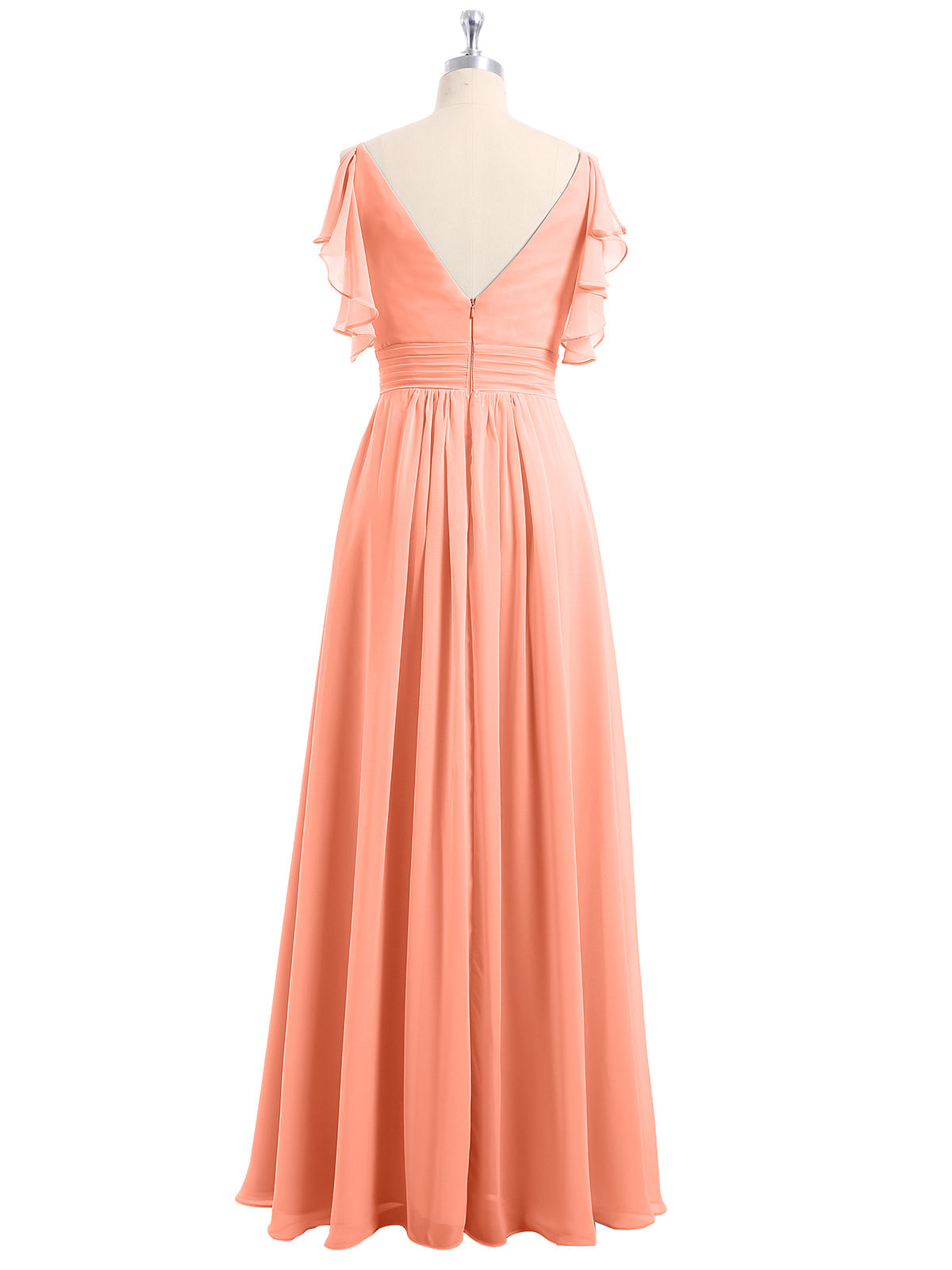 Spaghetti Strap Ruffles V-neck Chiffon Dresses Sunset