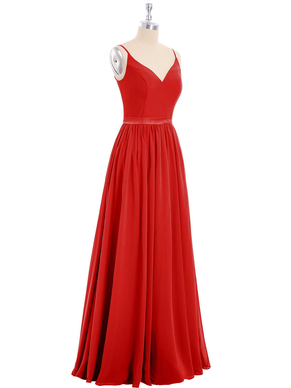 Spaghetti Strap Chiffon Bridesmaid Dress-Red
