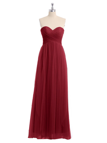 Sweetheart Neck Strapless Empire Tulle Dresses-Burgundy