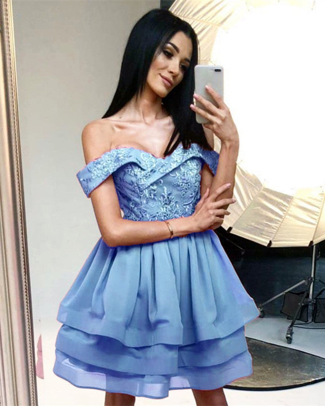 Appliques Off Shoulder Homecoming Organza Ruffles