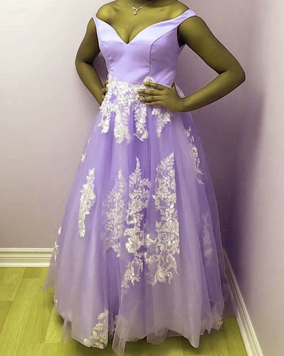 Light Blue Plus Size Prom Dresses Off Shoulder Appliques