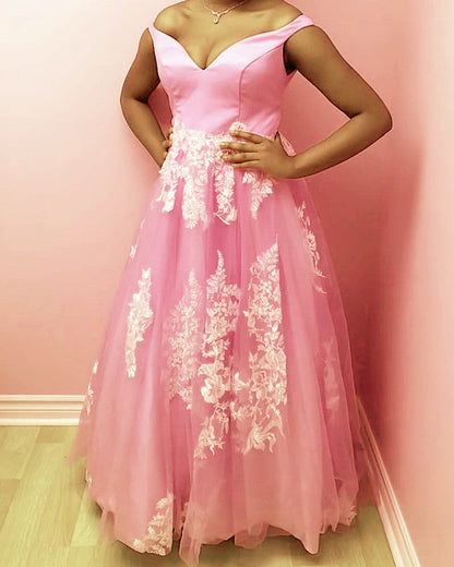 Light Blue Plus Size Prom Dresses Off Shoulder Appliques