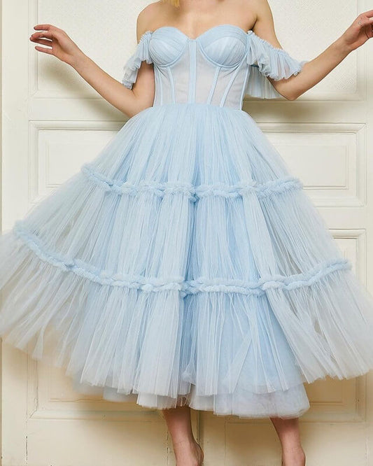Boho Style Tulle Midi Bridesmaid Dresses