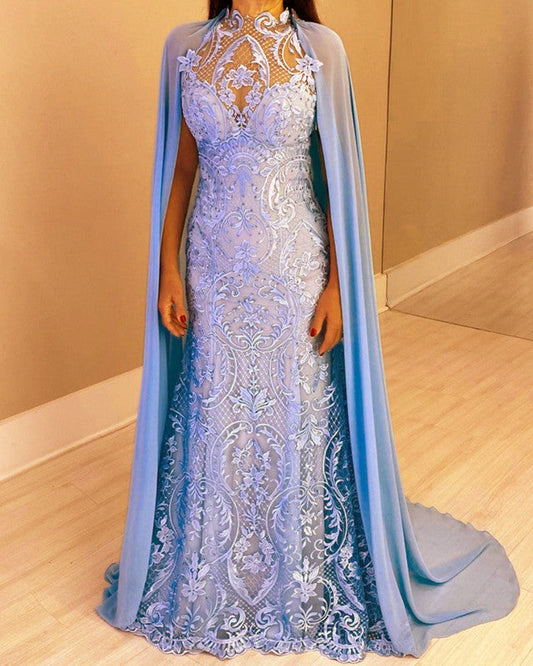 Cape Back Lace Mermaid Wedding Dress For Older Brides