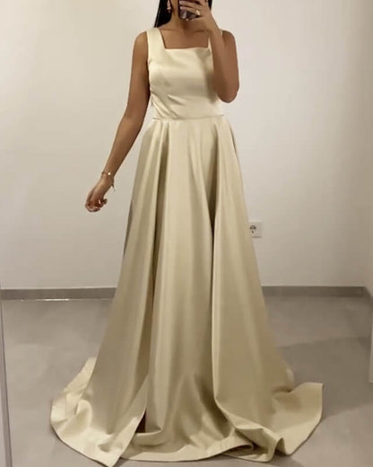 Light Champagne Satin Spaghetti Straps Bridesmaid Dresses