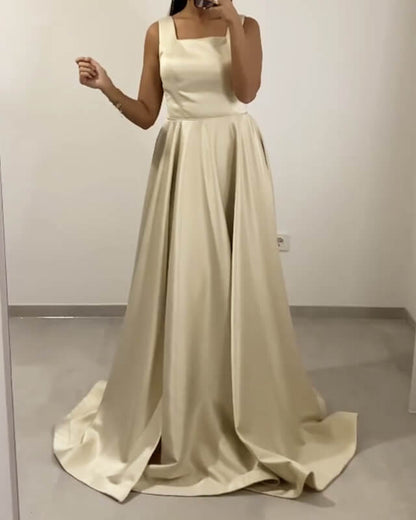 Light Champagne Satin Spaghetti Straps Bridesmaid Dresses