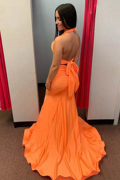 Light Blue Deep V-Neck Mermaid Backless Long Prom Dress