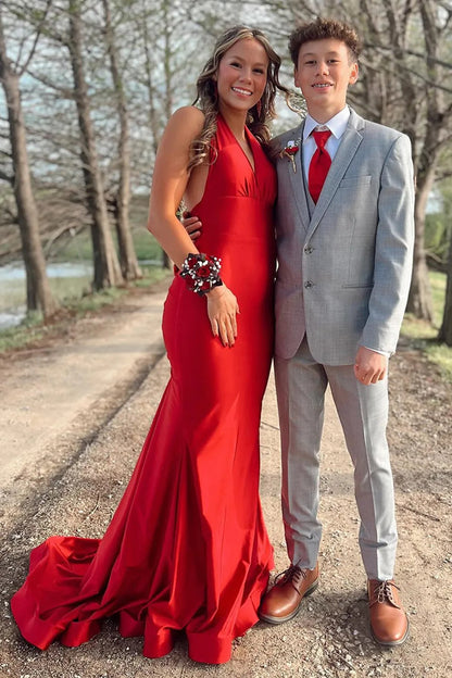 Light Blue Deep V-Neck Mermaid Backless Long Prom Dress