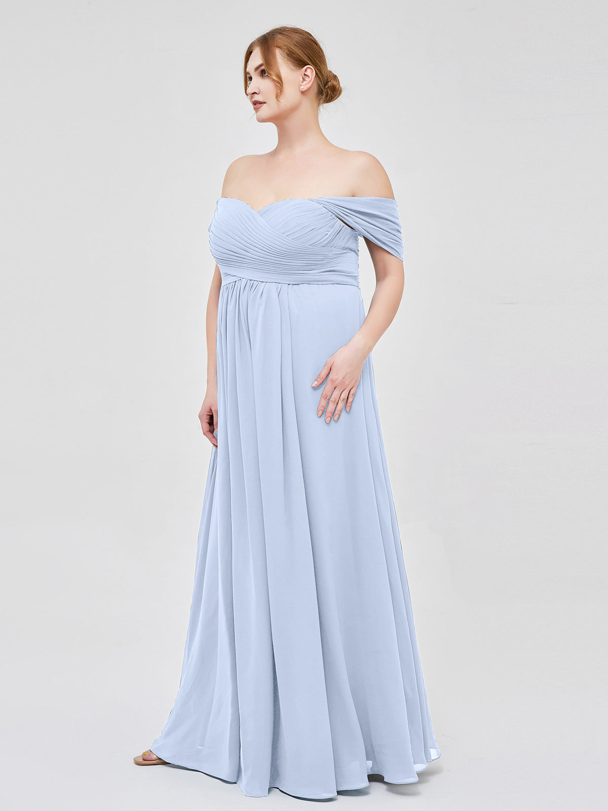 Off the Shoulder Empire Bridesmaid Dresses Sky Blue