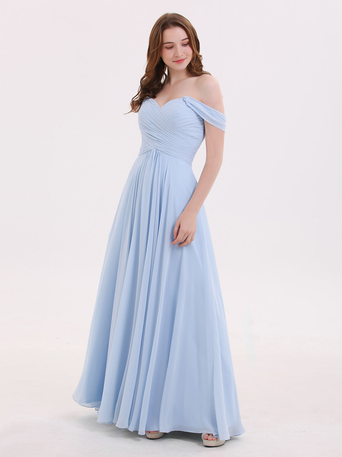 Off the Shoulder Empire Bridesmaid Dresses Sky Blue