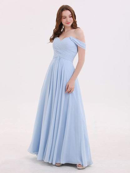 Off the Shoulder Empire Bridesmaid Dresses Sky Blue