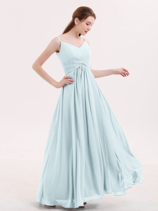 Empire Bridesmaid Gown with Spaghetti Strap-Mist