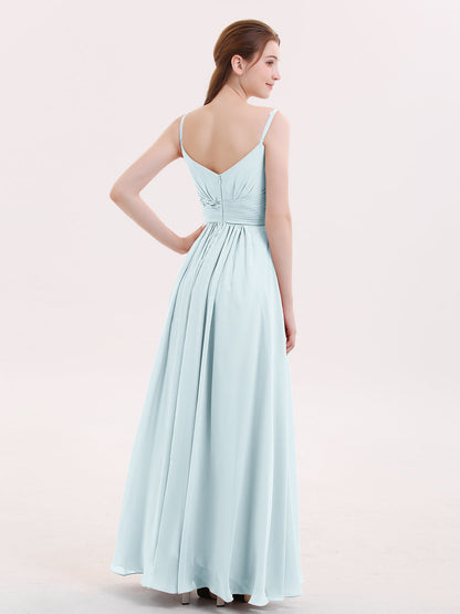 Empire Bridesmaid Gown with Spaghetti Strap-Mist