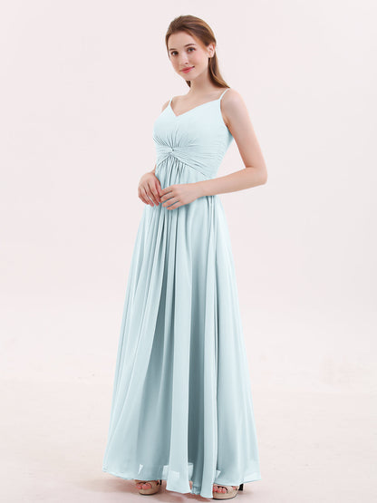 Empire Bridesmaid Gown with Spaghetti Strap-Mist
