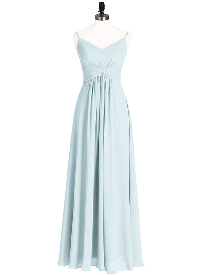Empire Bridesmaid Gown with Spaghetti Strap-Mist