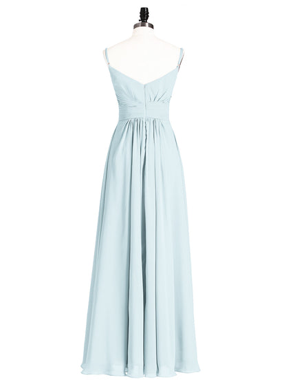 Empire Bridesmaid Gown with Spaghetti Strap-Mist