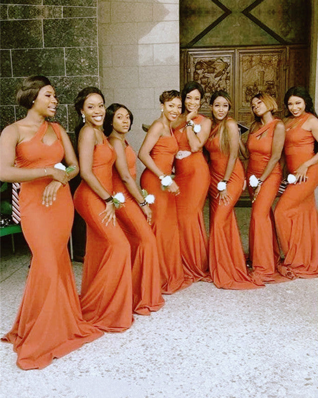 Burnt Orange Bridesmaid Dresses Mermaid One Shoulder