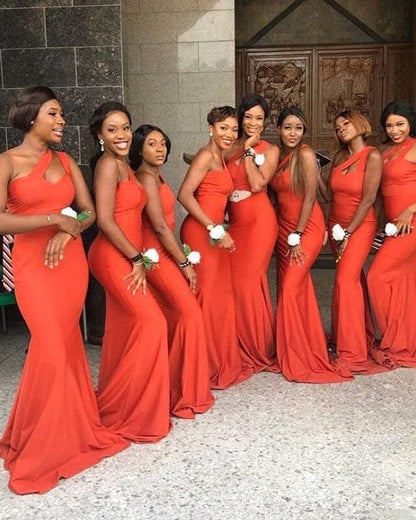 Burnt Orange Bridesmaid Dresses Mermaid One Shoulder