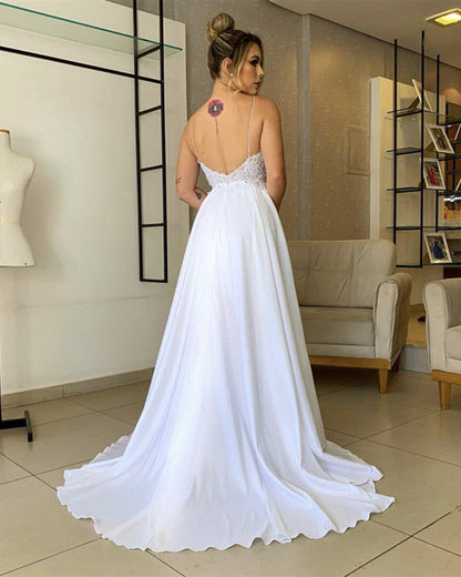Two In One Wedding Dresses Chiffon V Neck Appliques