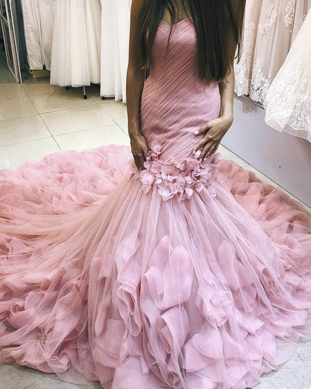 Pink Wedding Dress Mermaid Sweetheart Ruffles