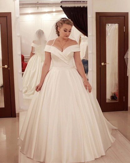 Princess Wedding Dress Ball Gown Satin Off The Shoulder