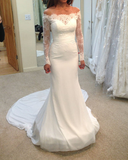 Mermaid Wedding Dress Lace Long Sleeves Off Shoulder