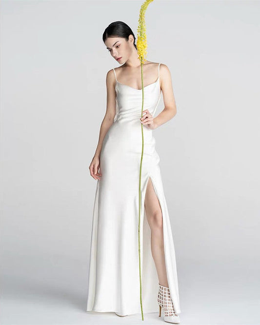 Beach Slip Wedding Dresses Open Back
