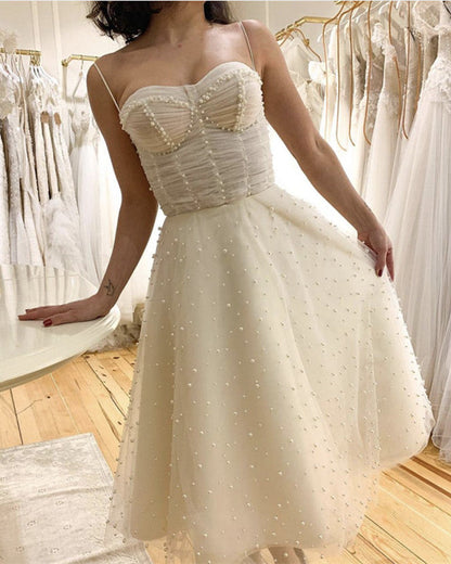 A-line Tulle Corset Wedding Dresses Tea Length