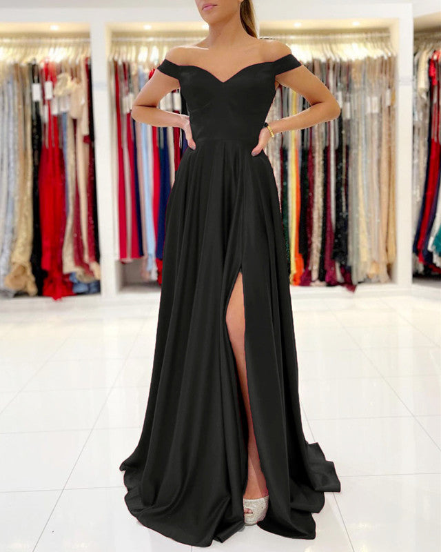 Off The Shoulder Bridesmaid Dresses Satin Split