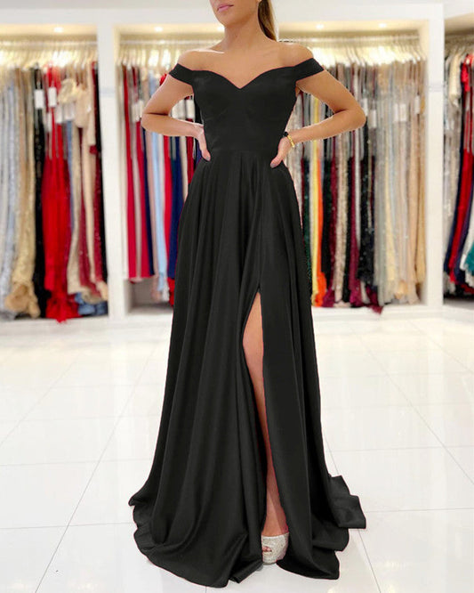 Off The Shoulder Bridesmaid Dresses Satin Split