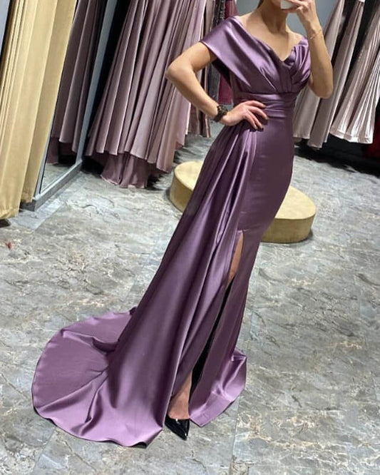 Long Mauve Sheath Prom Dresses