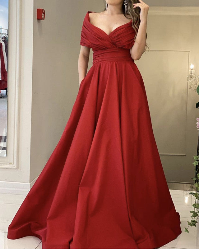 Long Satin Off The Shoulder Dresses