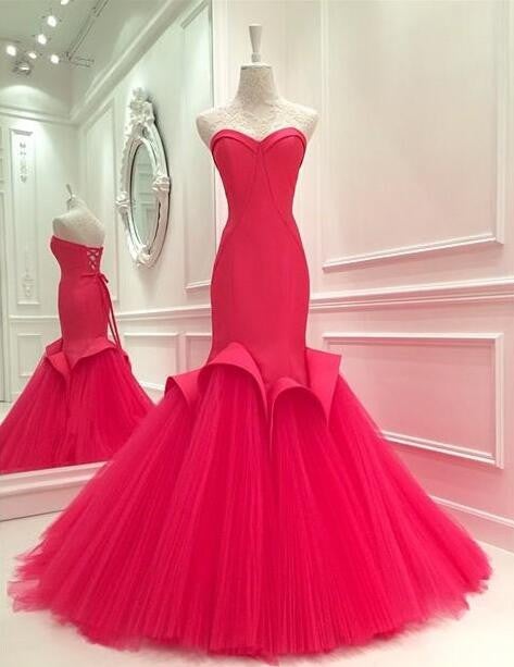 Long Satin Corset Sweetheart Mermaid Dress With Tulle Skirt