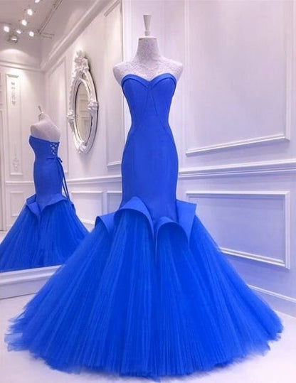 Long Satin Corset Sweetheart Mermaid Dress With Tulle Skirt