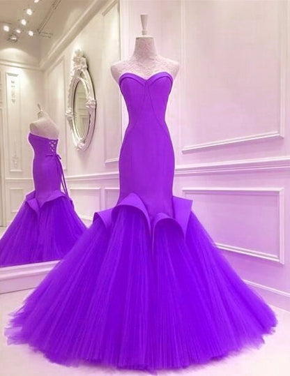 Long Satin Corset Sweetheart Mermaid Dress With Tulle Skirt